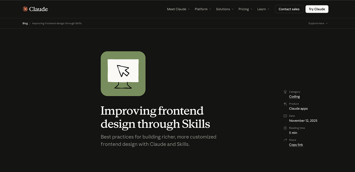Improving frontend design through Skills - Claude blog