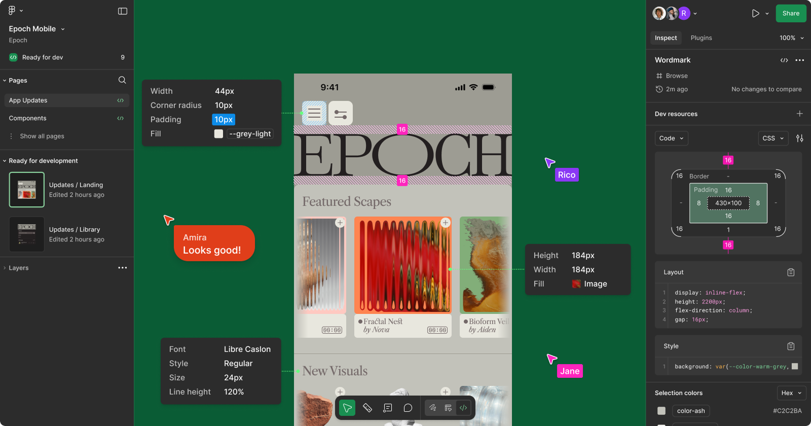 Figma Dev mode interface