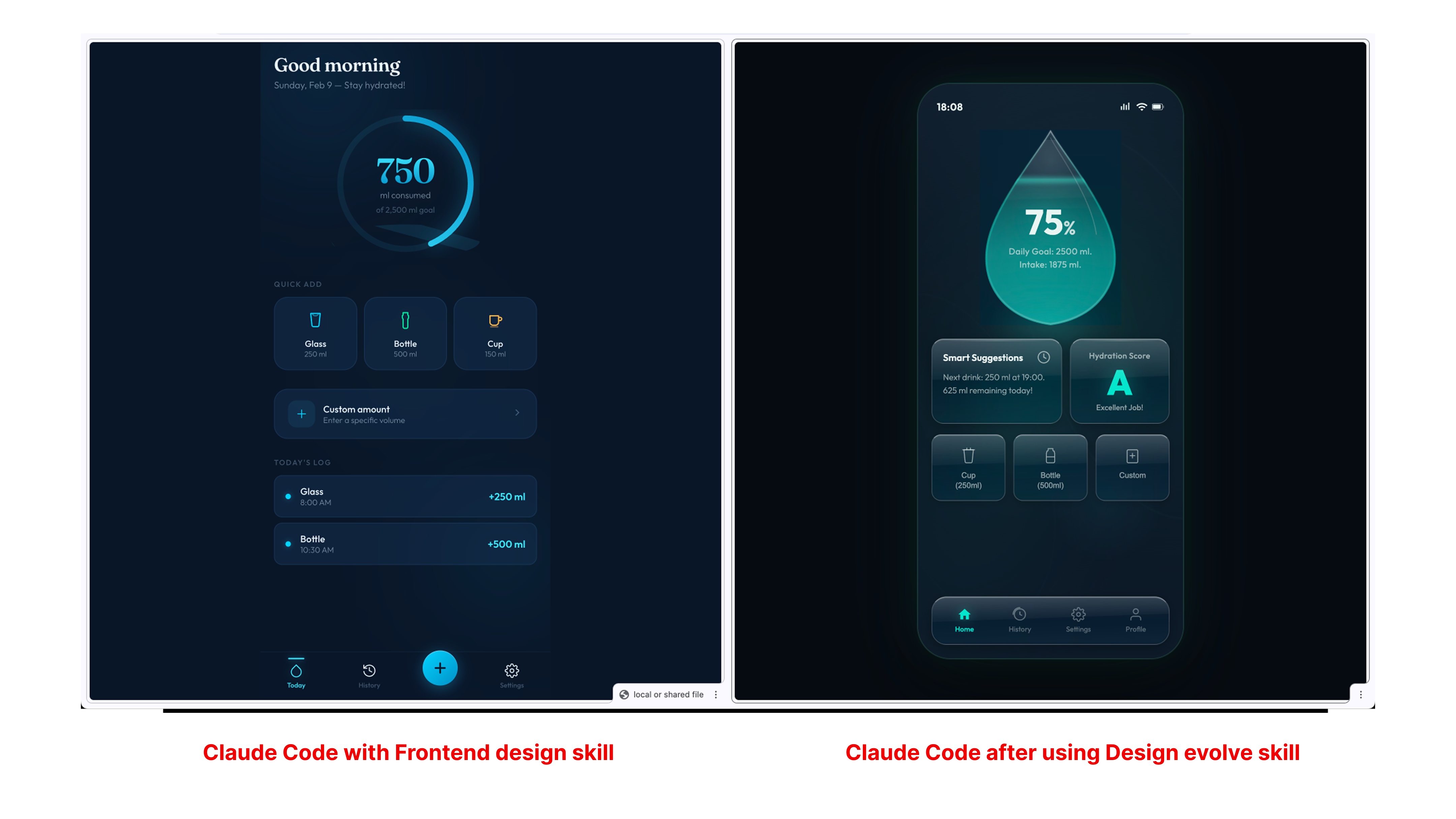Final side-by-side output from the design evolution process